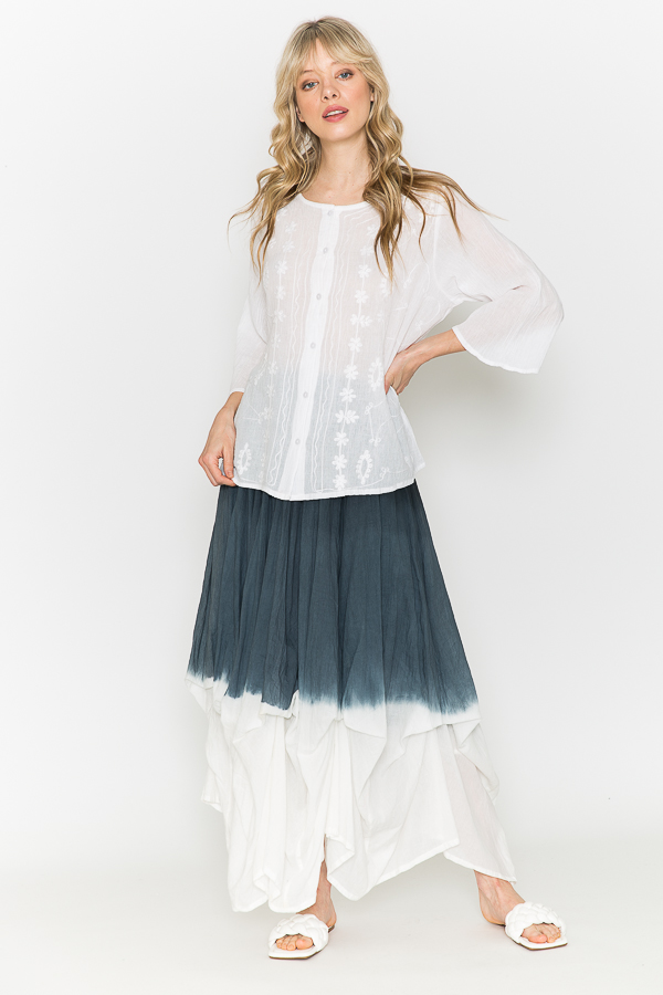 White Tunic With White Embroidery -Black-White Bubble Combo Skirt